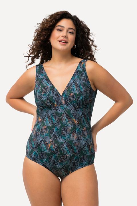 Produktbild Ulla Popken Badeanzug, Dschungelblätter, Softcups, Powermesh-Futter (62)