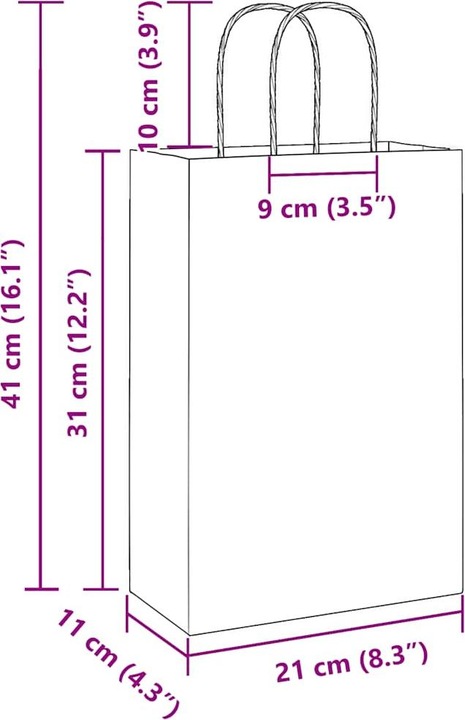 Produktbild VidaXL Kraftpapiertüten 250 Stk. mit Henkel Braun 22x11x31 cm Papiertüte (Geschenktüte, 250 x)