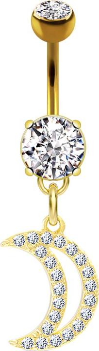 Produktbild Star Piercing Banane 14k vergoldet mit Anhänger Halbmond (Messing, Chirurgenstahl 316L)
