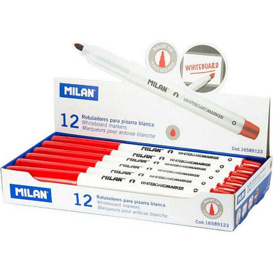 Milan, Evidenziatori, Penne A Punta Di Feltro Milano Lavagna Bianca 12 Pezzi Pvc Rosso (12 X)