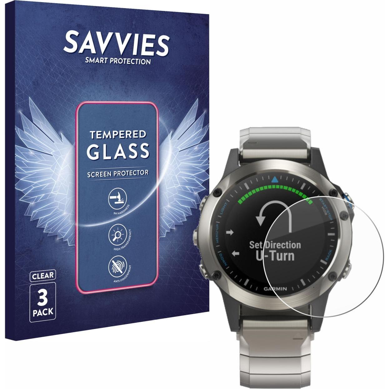 Savvies Panzerglas Hartglas Displayschutz, Smartwatch Schutzfolie, Transparent