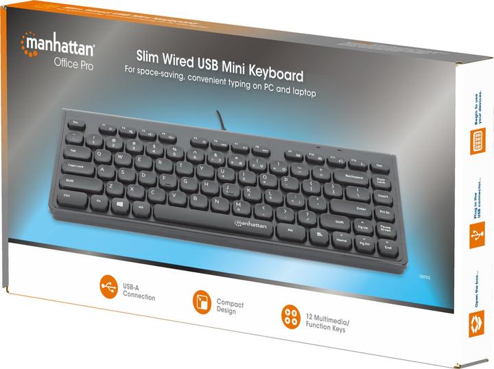 Produktbild Manhattan Slim USB Mini-Tastatur 1.5m Kabel schwarz (DE, Kabelgebunden)