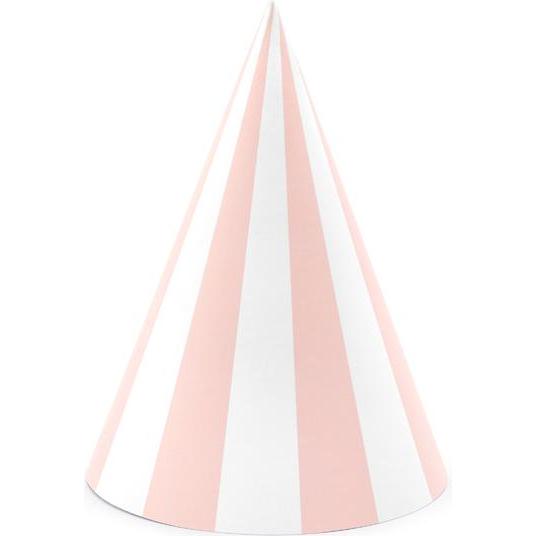 Partydeco Striped party hats, light pink, 16cm (1 pkt / 6 pc.)