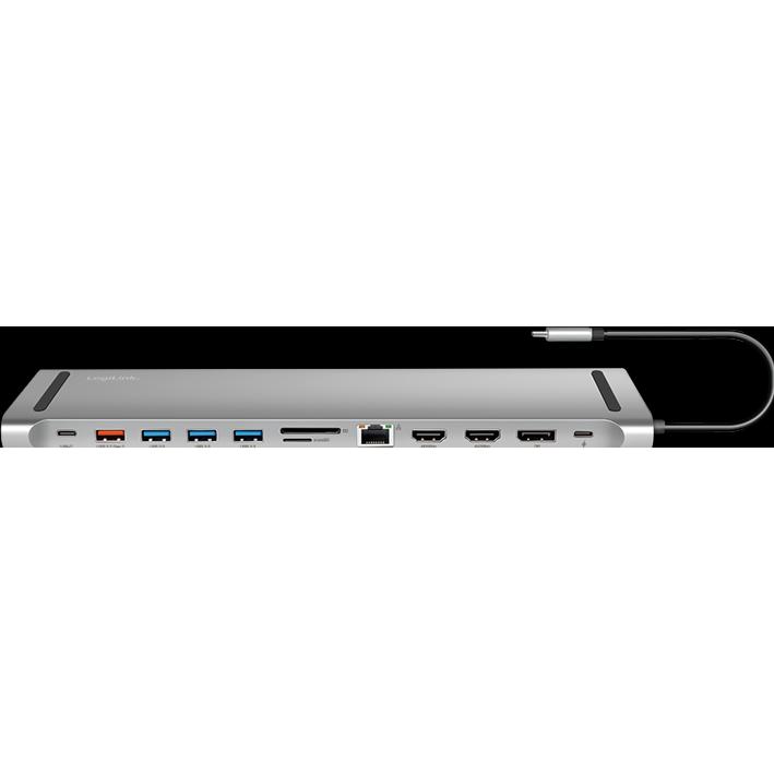 LogiLink Prüfen (USB-C, 12 Ports), Dockingstation + USB Hub, Silber