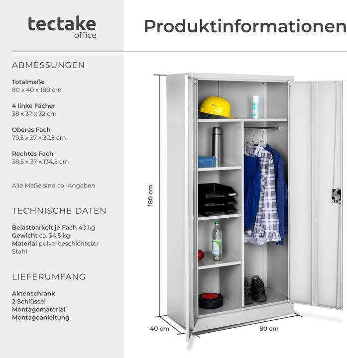 Produktbild tectake Schrank (80 x 40 x 180 cm)