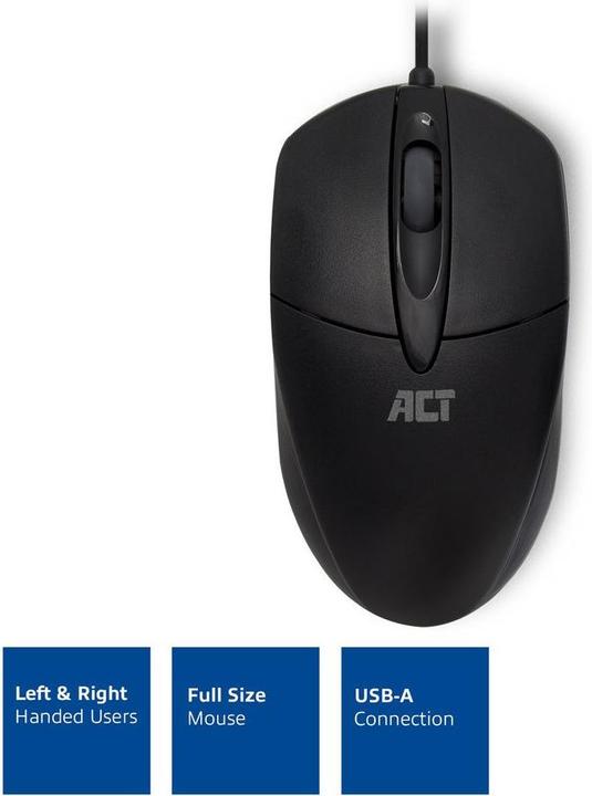 Immagine prodotto ACT Mouse ottico cablato, cavo USB, 1000 dpi, nero (Cablato)