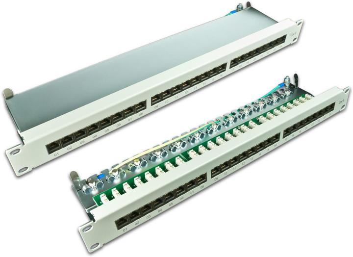 Wirewin 24 ports 19/" Panneau de brassage KAT6, blindé, LSA+, gris clair Panneaux de brassage
