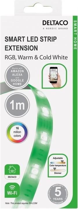 Actual product image Deltaco SMART HOME LED strip extension, 1m, RGB, 2700K-6500K, 6 contacts, suitable for SH-LS3M, whit (RGB, 300 cm, Indoor, Outdoor)