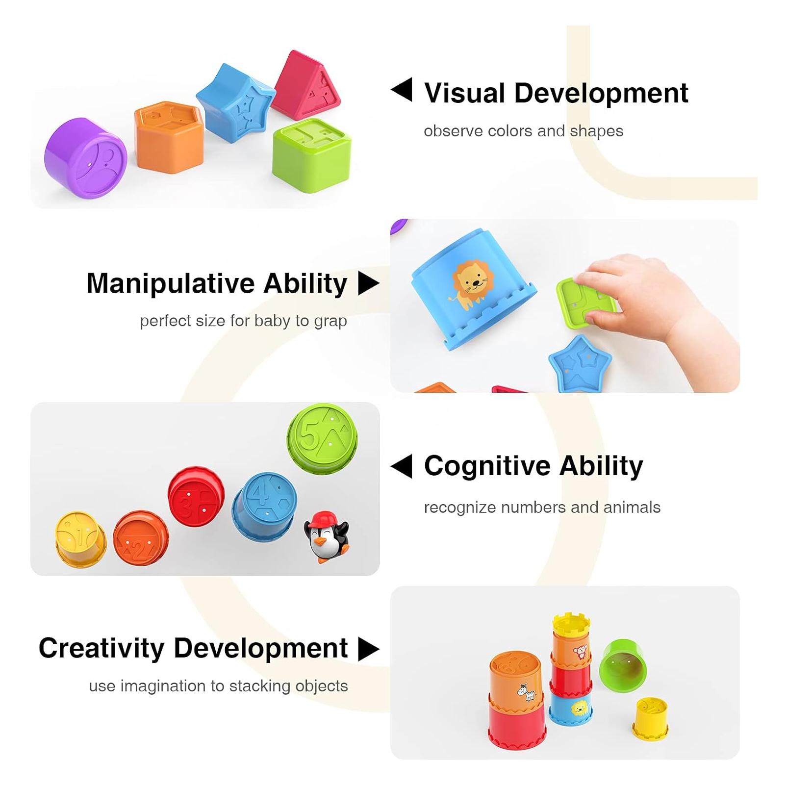 Tazze Impilabili Giocattolo Per Bambini - Torre Di 5 Anelli In Silicone Morbido, Gioco Educativo Per Lo Sviluppo Sensoriale E Coordinazione, Dai 6 Mesi - 5