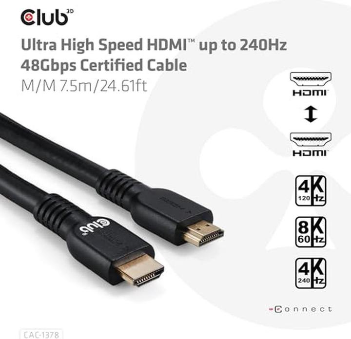 Produktbild Club 3D Club3D HDMI-Kabel A -> A 2.1 Ultra High Speed 8K60Hz 7,5m retail (7.50 m, HDMI, 2.1)