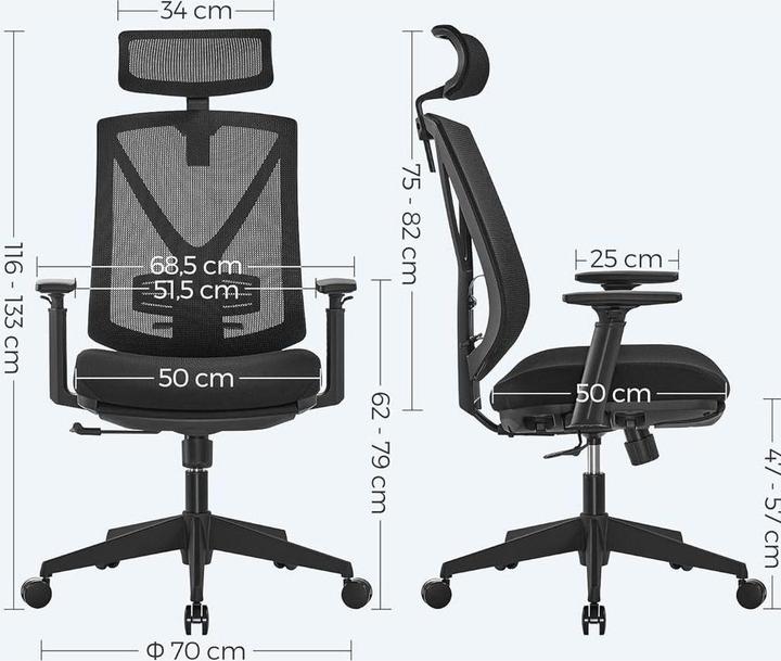 Produktbild Songmics Bürostuhl, OBN61BKV1 Stoff schwarz (47 - 57 cm)