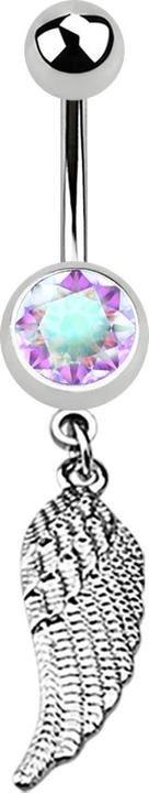 Image du produit Star Piercing Banane argent avec pendentif ailes et cristal multicolore (Acier chirurgical 316L, sans laiton)