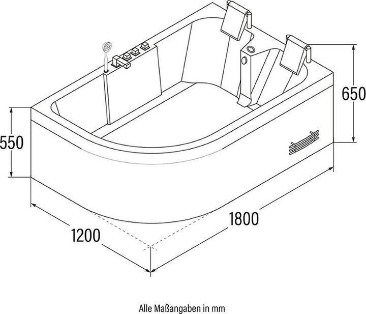 Actual product image Home Deluxe Whirlpool bath 2 persons DOLPHIN (left) - 180x120x65cm (120 cm, 180 cm)