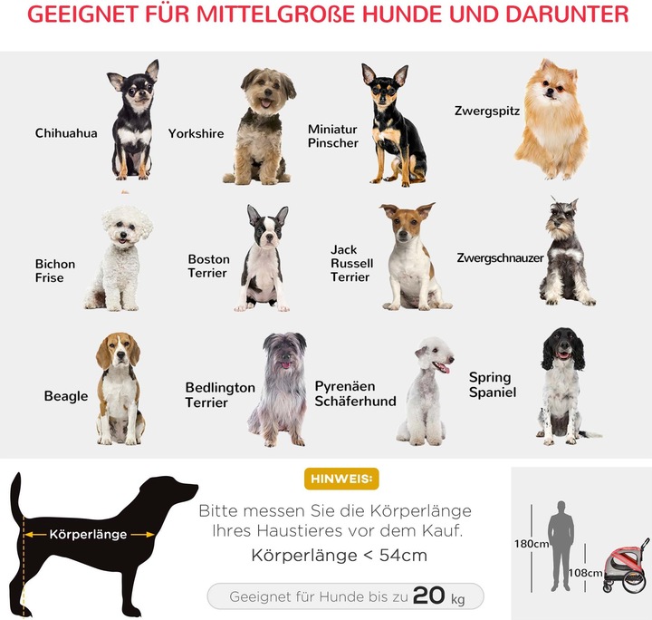 Immagine prodotto PawHut Carrello e rimorchio per cani 2 in 1 con pompa d'aria e bandiera rossa