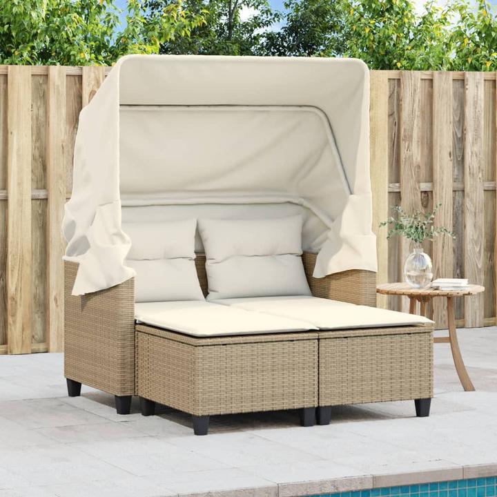 Produktbild VidaXL Gartensofa 2-Sitzer mit Dach und Hockern