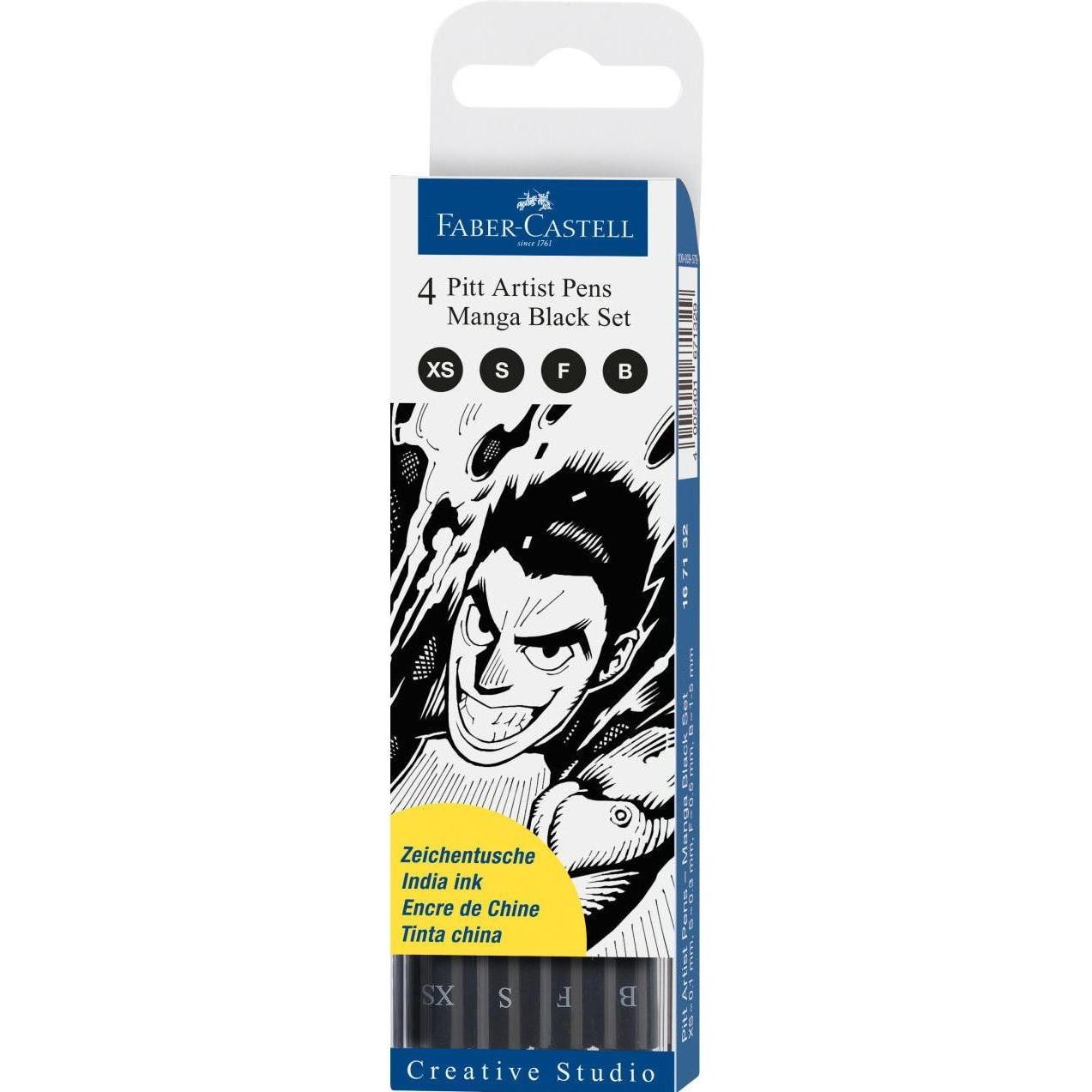 Faber-Castell, Malstifte, Tuschestift Pitt Artist Pen schwarz 4er Etui (Schwarz, 4 x)