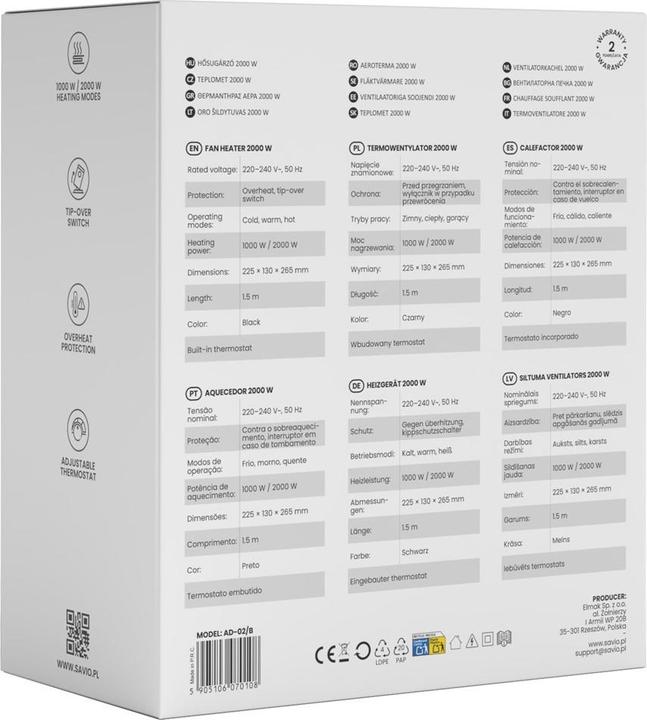 Image du produit Savio AD-02 B Ventilator Schwarz (2000 W)