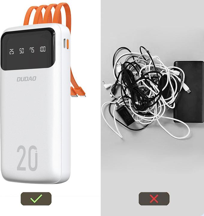 Image du produit Dudao Capacité Charger avec 3 câbles intégrés (20000 mAh, 10 W, 74 Wh)