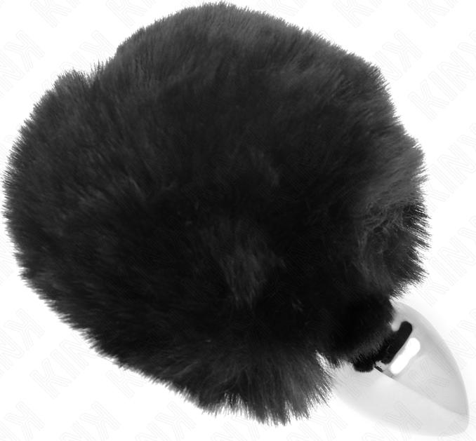 Actual product image Kink Stainless Steel Plug 7 x 3 cm With Black Rabbit Tale Made Of Plastic Fur 8 cm