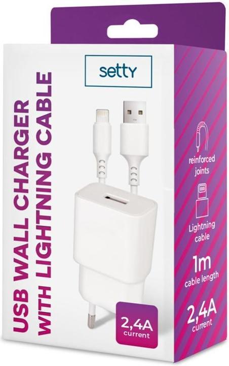 Image du produit Setty chargeur 1x USB 2,4A blanc + câble Lightning 1,0 m NEUF (12 W, 1 portion)