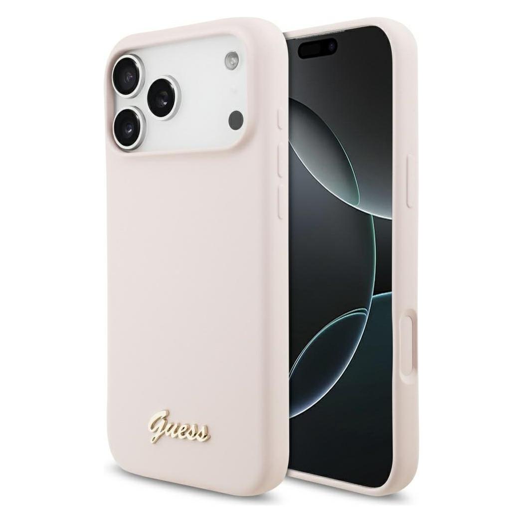 Guess - Silicone Script Metal Logo MagSafe (GUHMP17XSMBSLP) - IPhone 17 Pro Max - Light Pink (Apple IPhone 17 Pro Max), Smartphone Hülle, Pink