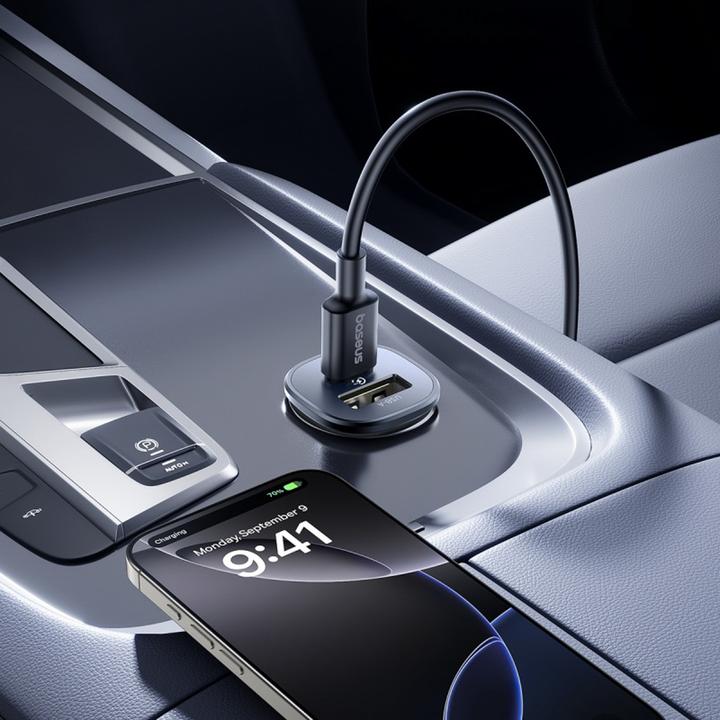 Actual product image Baseus GoTrip USB-C / USB-A 30W Autoladegerät - Schwarz