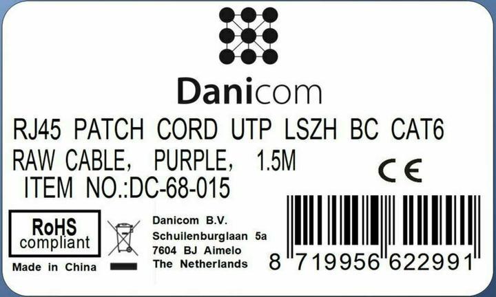 Produktbild Dsit CAT6 Netzwerkkabel, U/UTP, 1.50 meter, Viollett, 100% Kupfer (U/UTP, CAT6, 1.50 m)