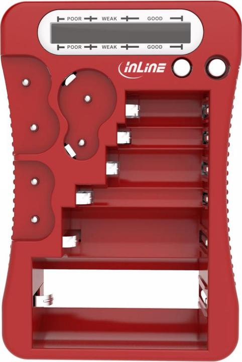 InLine ® Batterietester mit LCD-Anzeige, für Rund/Knopfzellen sowie 9V-Block, rot