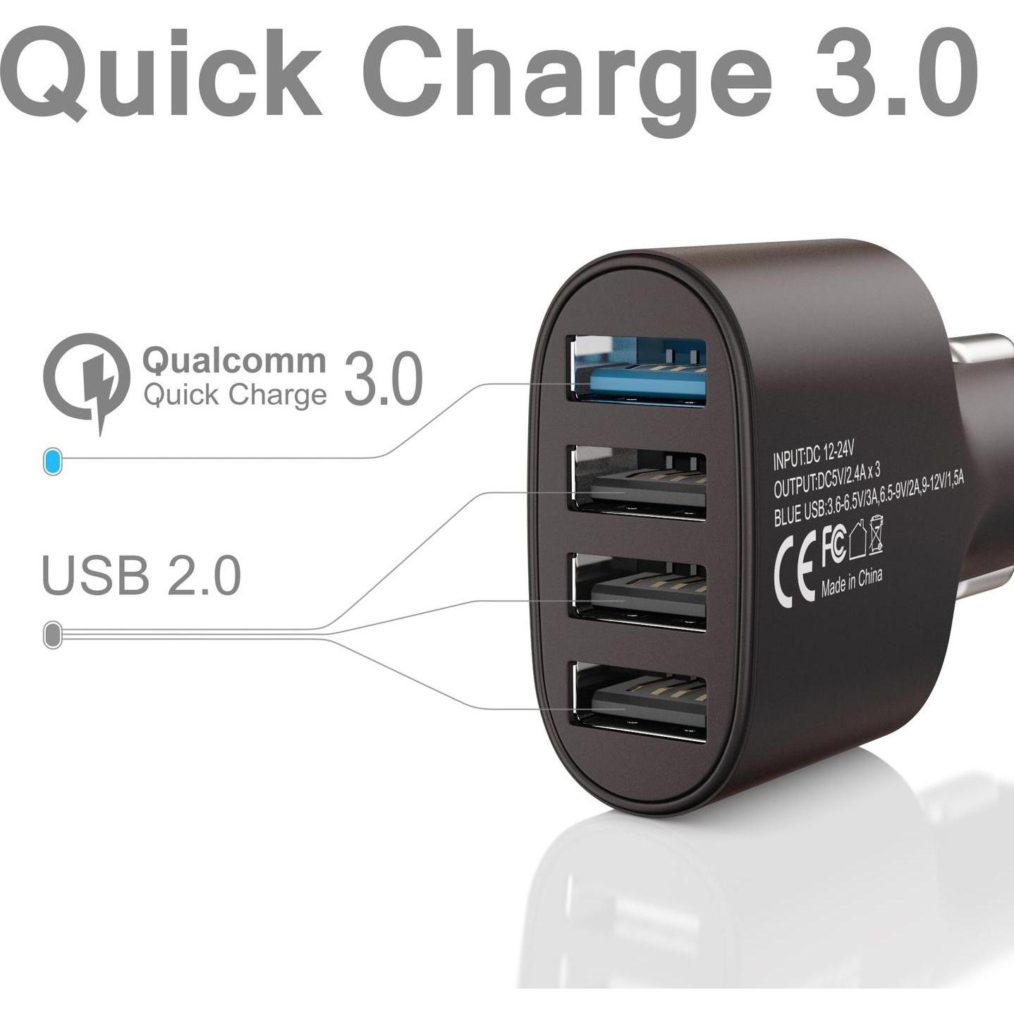 Thumbnail - Nalia 4-Port USB Quick-Charge 3.0, Auto Adapter, Schwarz