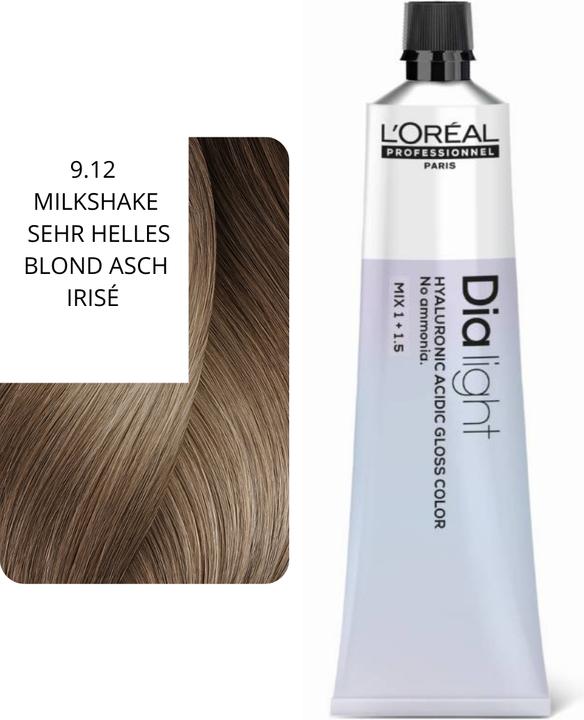 Image du produit L'Oréal Professionnel L'Oréal Dia Light 9,12 Milkshake Sehr Helles Blond Asch Irisé 60 ml (9.12 Milkshake Blond Cendré Très Clair Irisé)