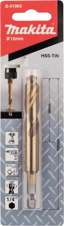 Immagine prodotto Makita Punta metallo HSS-TiN con codolo esagonale 1/4" (12 millimetri)