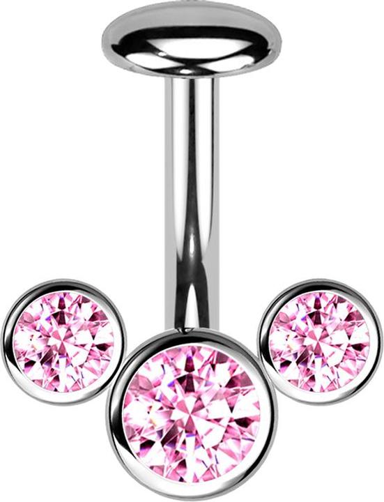 Produktbild Star Piercing Threadless Labret-Stab Banane silber front drei Kristalle pink (ohne Messing, Titan)