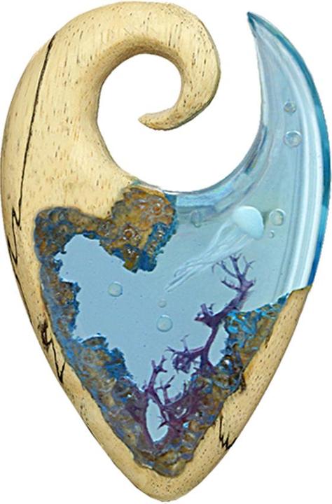 Produktbild Star Piercing Ohrgewicht Spirale Qualle Epoxy auqa aus Olivenholz (ohne Messing, Organisch)