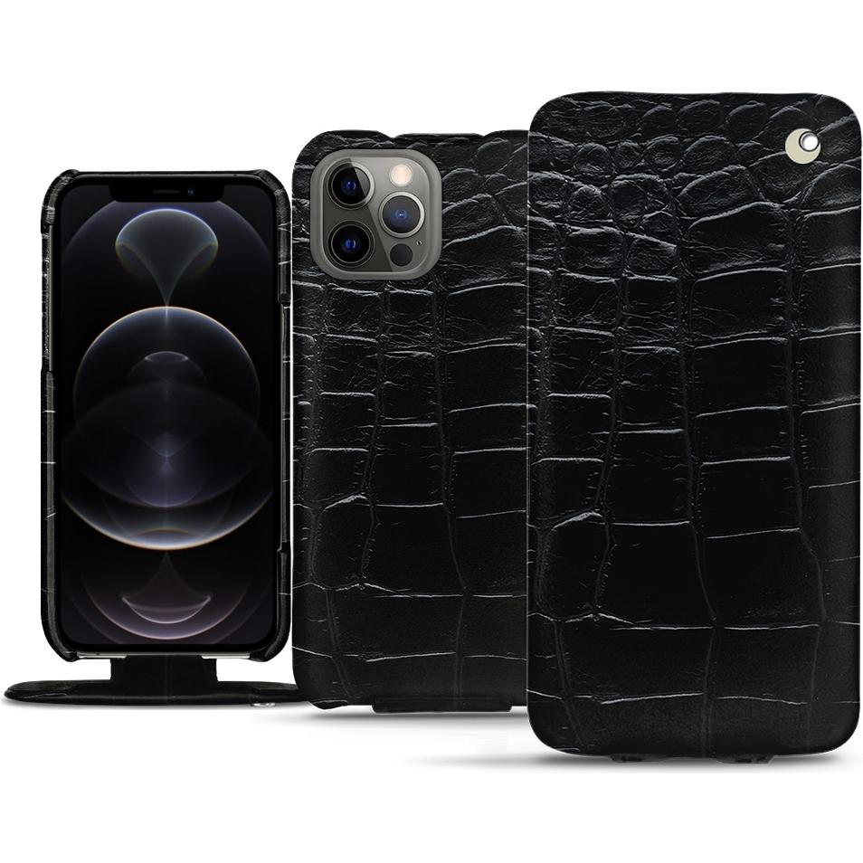 Noreve Lederschutzhülle vertikal (Apple iPhone 12 Pro Max), Smartphone Hülle, Schwarz