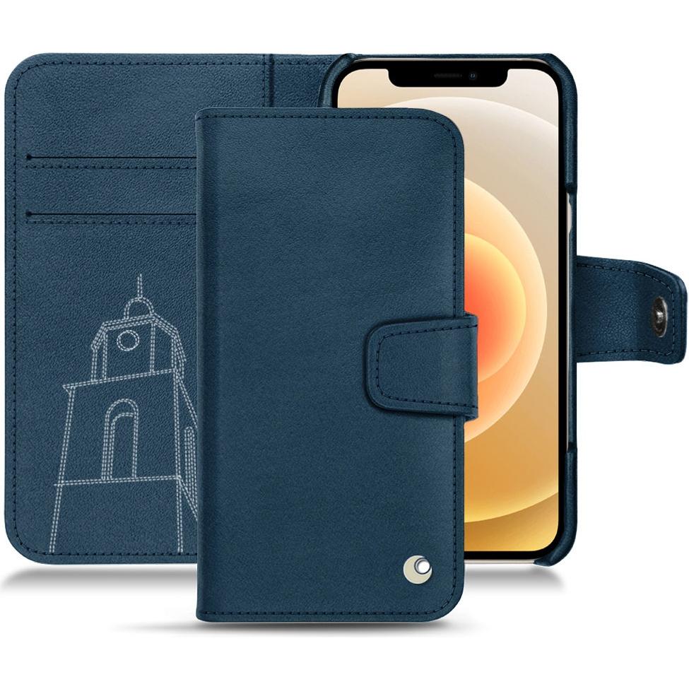 Noreve Lederschutzhülle Wallet (Apple iPhone 12 mini), Smartphone Hülle, Blau