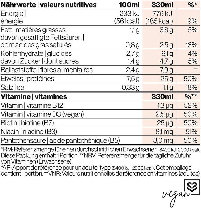 Nährwerte und Zutaten Statement Vegan High Protein Drink (12 x 330ml) (Chocoloco, 12x)