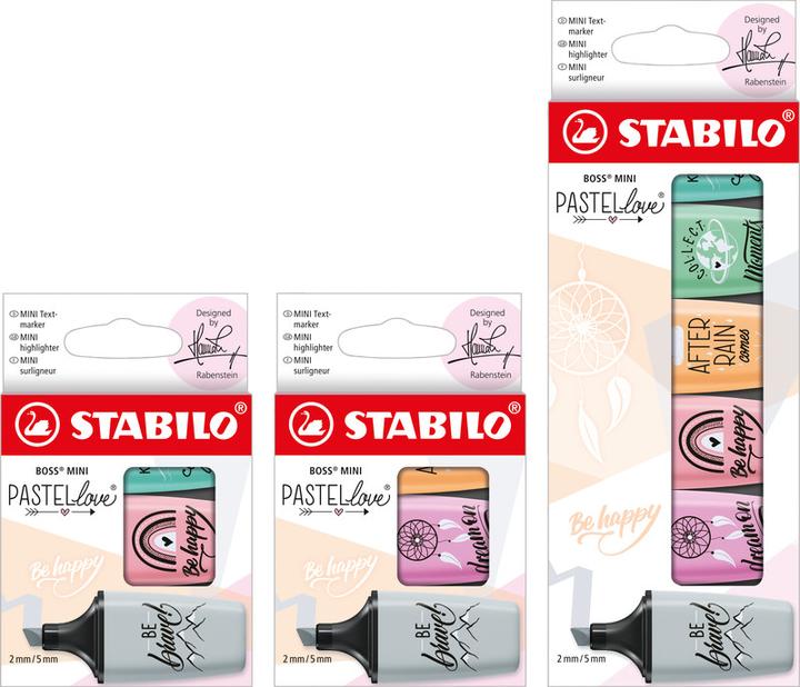 Produktbild STABILO BOSS MINI Pastellove 2.0 Textmarker (Grau, Rosa, Türkis, 5 mm, 3 x)