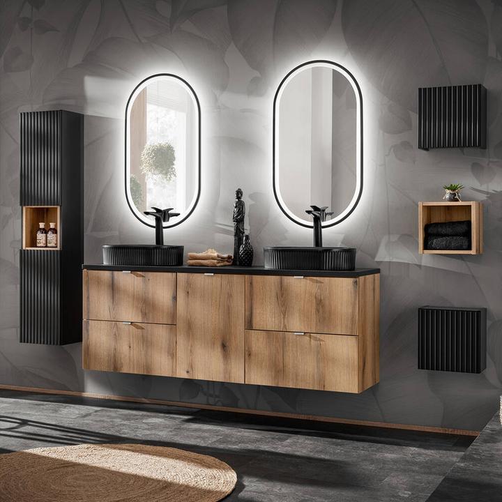 Actual product image En.Casa Bathroom shelf Newport 27x25x21 cm oak (27 x 21 x 25 cm)