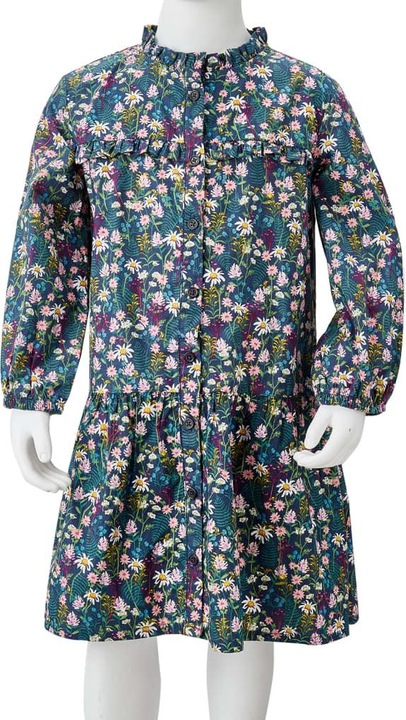 Actual product image VidaXL Children's dress with long sleeves dark blue 128,Material: 100 (128)