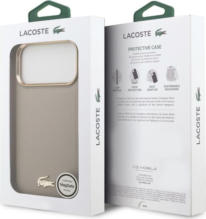 Produktbild natelo.ch Lacoste MagSafe Kunstleder Hülle Apple iPhone 17 Pro Max - Braungrau (Apple iPhone 17 Pro Max)