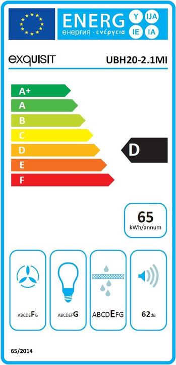 Etichetta energetica Exquisit UBH 20-2.1 MI Inox-Silver Coperchio per cucina sottopensile (Sottostruttura cappuccio)
