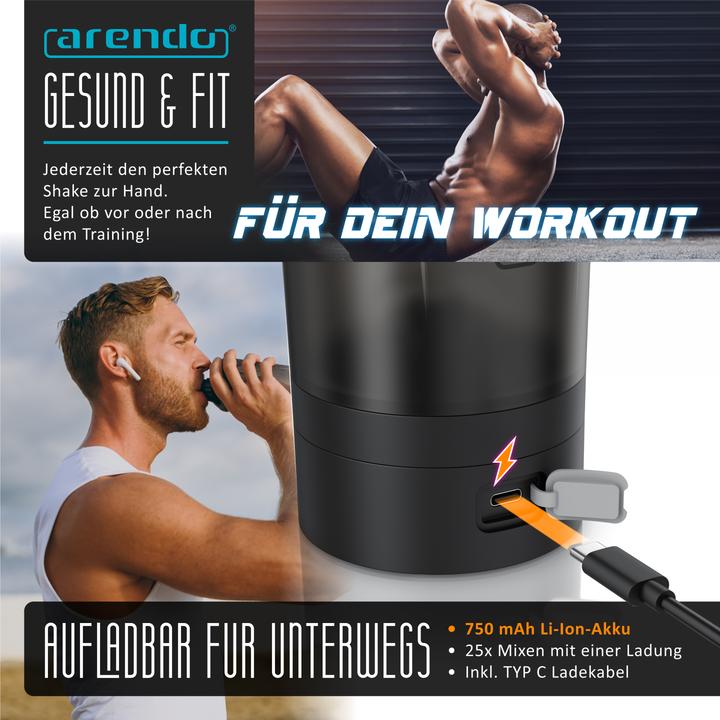 Image du produit Arendo Protein Shaker, Elektrischer Eiweissshaker 700 ml, verschliessbar, spülmaschinengeeignet, BPA-frei (0.70 l)