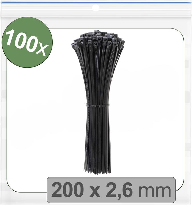 Image du produit Quadrios 24CA354 24CA354 Kabelbinder 200 mm 2.6 mm Schwarz UV-stabilisiert 100 S (200 mm, 100 pcs)