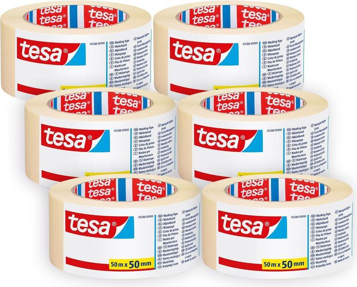 Produktbild tesa 6x Malerband ECONOMY Abdeckband, Sechserpack (50 mm)