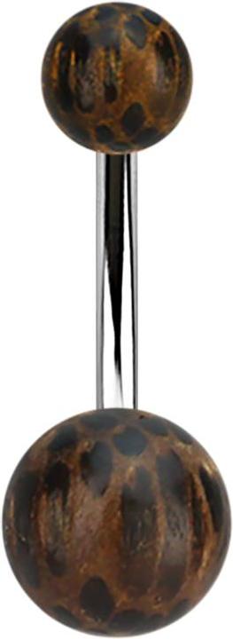 Image du produit Star Piercing Banane argentée avec deux boules en bois de palmier (sans laiton, Organique, Acier chirurgical 316L)