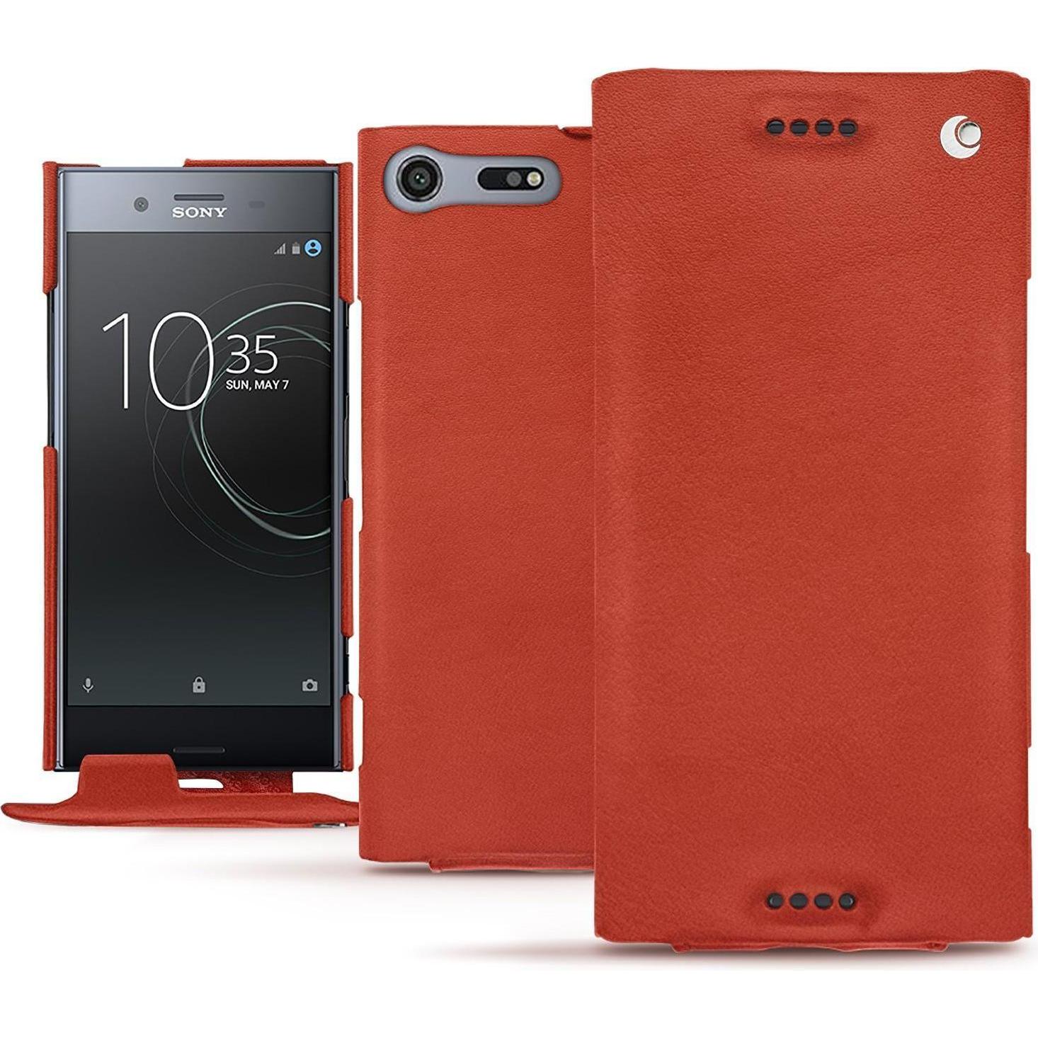Noreve Lederschutzhülle vertikal (Sony Xperia XZ Premium), Smartphone Hülle, Orange