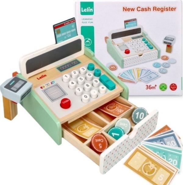 Immagine prodotto Spielba Registratore di cassa con scanner + calcolatrice in legno