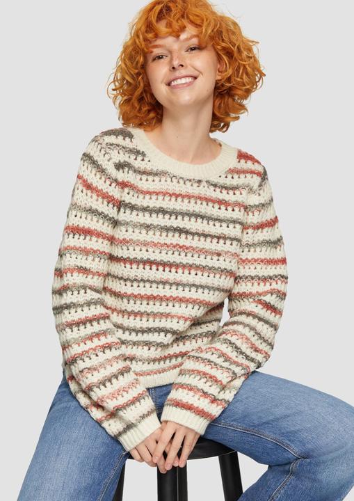Produktbild s.Oliver Strickpullover Gestreifter Pullover aus Ajour-Strick (XXL)