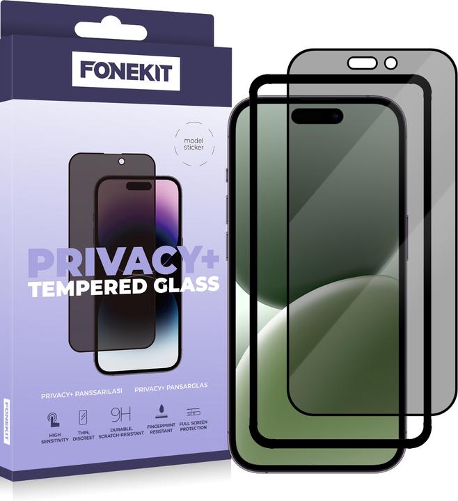 Image du produit FoneKit Privacy+ Full Cover Glass, iPhone 16 Pro, black (1 pièce(s), Apple iPhone 16 Pro)