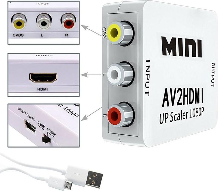 Actual product image Deltalabs Mini Cinch RCA CVBS AV to HDMI 1080P converter adapter for TV, PC, PS3, DVD (Camera Converter)